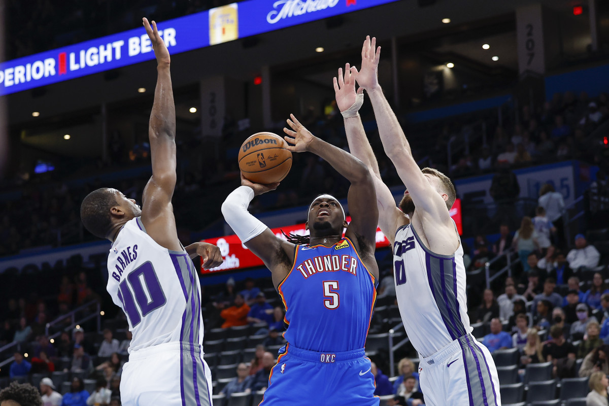 Lu Dort, Harrison Barnes, Domantas Sabonis, Sacramento Kings